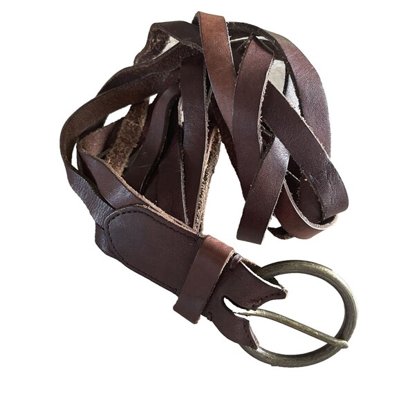 Vintage Abercrombie Braided Woven Genuine Brown Leather Belt Medium Boho Chic